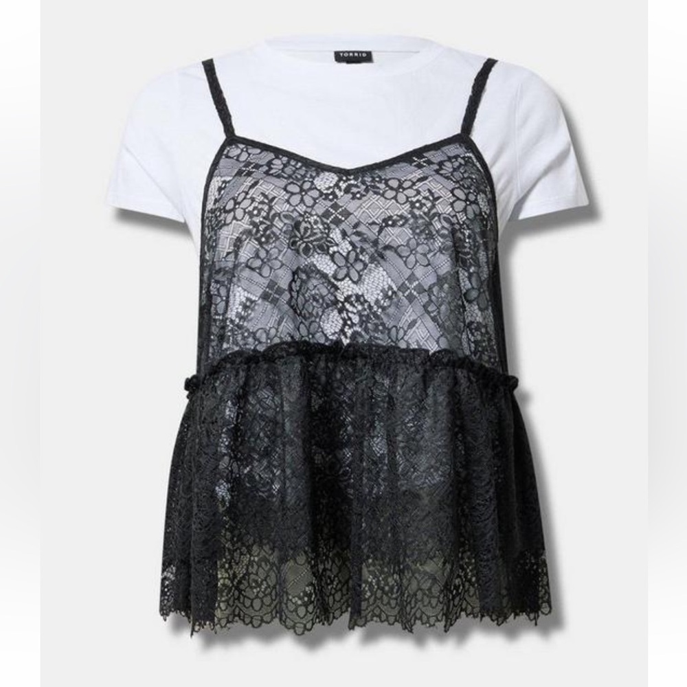 NWT Torrid Black and White Lace Top - 90s - Size 1X